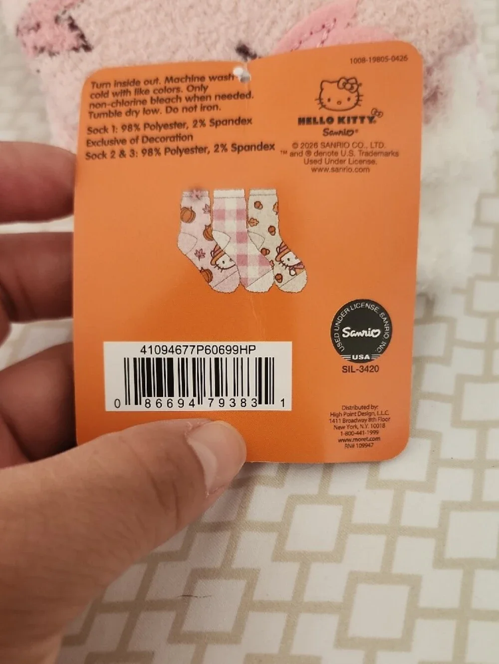 Hello Kitty Pink Fuzzy Socks with Pumpkin & Leaf Accents